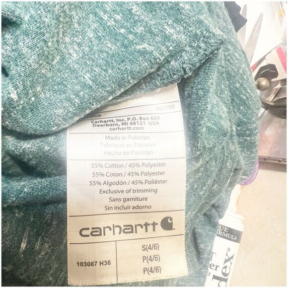 Carthartt Men’s Green Heathered T Shirt Loose Fit Size Small Cotton Blend Work - Picture 9 of 9